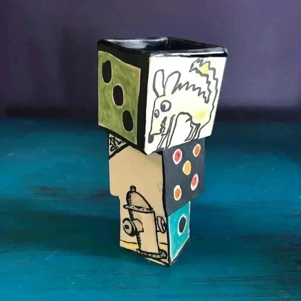 Handmade 3 Piece Cat + Mouse Ceramic Vases